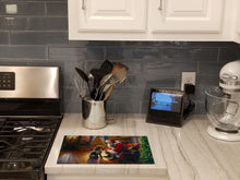 Load image into Gallery viewer, German Wirehaired Pointer and Santa Claus Glass Cutting Boards – Durable, Decorative Kitchen Art