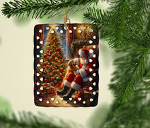 Load image into Gallery viewer, Golden Retriever and Santa Claus Porcelain Ornament