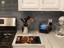 Load image into Gallery viewer, Golden Retriever and Santa Claus Glass Cutting Boards – Durable, Decorative Kitchen Art