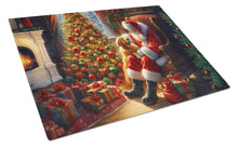 Load image into Gallery viewer, Golden Retriever and Santa Claus Glass Cutting Boards – Durable, Decorative Kitchen Art