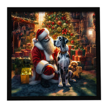 Load image into Gallery viewer, Great Dane and Santa Claus Framed Metal Print