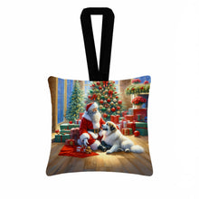 Load image into Gallery viewer, Great Pyrenees and Santa Claus Hanging Square Fabric Ornament 3.5 × 3.5