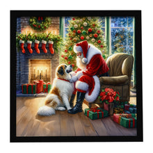 Load image into Gallery viewer, Great Pyrenees and Santa Claus Framed Metal Print