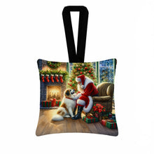 Load image into Gallery viewer, Great Pyrenees and Santa Claus Hanging Square Fabric Ornament 3.5 × 3.5