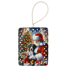 Load image into Gallery viewer, Greater Swiss Mountain Dog and Santa Claus Porcelain Ornament
