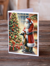 Load image into Gallery viewer, Greyhound and Santa Claus Greeting Cards - Blank Note Cards – 8-Pack of Artist-Designed Cards with Envelopes