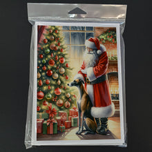 Load image into Gallery viewer, Greyhound and Santa Claus Greeting Cards - Blank Note Cards – 8-Pack of Artist-Designed Cards with Envelopes