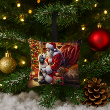 Load image into Gallery viewer, Havanese and Santa Claus Hanging Square Fabric Ornament 3.5 × 3.5
