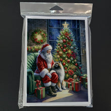 Load image into Gallery viewer, Keeshond and Santa Claus Greeting Cards - Blank Note Cards – 8-Pack of Artist-Designed Cards with Envelopes