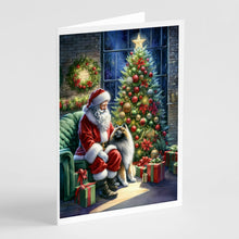 Load image into Gallery viewer, Keeshond and Santa Claus Greeting Cards - Blank Note Cards – 8-Pack of Artist-Designed Cards with Envelopes