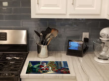 Load image into Gallery viewer, Keeshond and Santa Claus Glass Cutting Boards – Durable, Decorative Kitchen Art