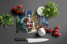 Load image into Gallery viewer, Keeshond and Santa Claus Glass Cutting Boards – Durable, Decorative Kitchen Art