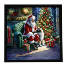 Load image into Gallery viewer, Keeshond and Santa Claus Framed Metal Print