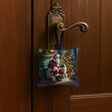 Load image into Gallery viewer, Keeshond and Santa Claus Hanging Square Fabric Ornament 3.5 × 3.5