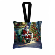 Load image into Gallery viewer, Keeshond and Santa Claus Hanging Square Fabric Ornament 3.5 × 3.5