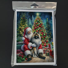 Load image into Gallery viewer, Keeshond and Santa Claus Greeting Cards - Blank Note Cards – 8-Pack of Artist-Designed Cards with Envelopes