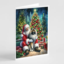 Load image into Gallery viewer, Keeshond and Santa Claus Greeting Cards - Blank Note Cards – 8-Pack of Artist-Designed Cards with Envelopes