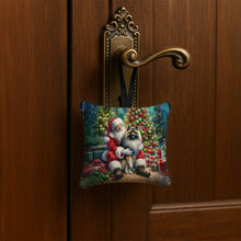 Load image into Gallery viewer, Keeshond and Santa Claus Hanging Square Fabric Ornament 3.5 × 3.5