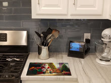 Load image into Gallery viewer, Labrador Retriever and Santa Claus Glass Cutting Boards – Durable, Decorative Kitchen Art