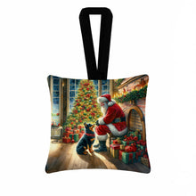 Load image into Gallery viewer, Lancashire Heeler and Santa Claus Hanging Square Fabric Ornament 3.5 × 3.5