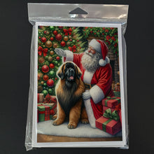 Load image into Gallery viewer, Leonberger and Santa Claus Greeting Cards - Blank Note Cards – 8-Pack of Artist-Designed Cards with Envelopes
