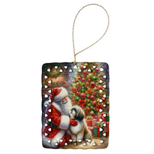 Load image into Gallery viewer, Lhasa Apso and Santa Claus Porcelain Ornament