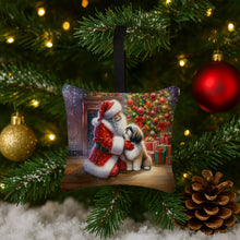 Load image into Gallery viewer, Lhasa Apso and Santa Claus Hanging Square Fabric Ornament 3.5 × 3.5