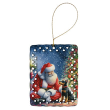 Load image into Gallery viewer, Manchester Terrier and Santa Claus Porcelain Ornament