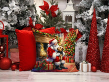 Load image into Gallery viewer, Norfolk Terrier and Santa Claus Throw Pillow - 14x14 Decorative Pillow – Art for Your Home &amp; Patio