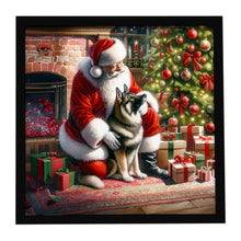 Load image into Gallery viewer, Norwegian Elkhound and Santa Claus Framed Metal Print