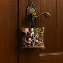 Load image into Gallery viewer, Norwegian Elkhound and Santa Claus Hanging Square Fabric Ornament 3.5 × 3.5