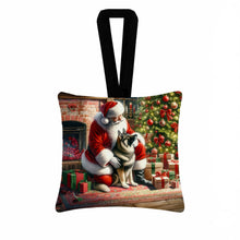 Load image into Gallery viewer, Norwegian Elkhound and Santa Claus Hanging Square Fabric Ornament 3.5 × 3.5