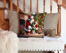 Load image into Gallery viewer, Norwegian Elkhound and Santa Claus Throw Pillow - 14x14 Decorative Pillow – Art for Your Home &amp; Patio