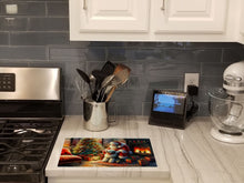 Load image into Gallery viewer, Old English Sheepdog and Santa Claus Glass Cutting Boards – Durable, Decorative Kitchen Art