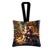 Load image into Gallery viewer, Old English Sheepdog and Santa Claus Hanging Square Fabric Ornament 3.5 × 3.5