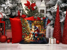 Load image into Gallery viewer, Old English Sheepdog and Santa Claus Throw Pillow - 14x14 Decorative Pillow – Art for Your Home &amp; Patio