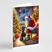 Load image into Gallery viewer, Portuguese Water Dog and Santa Claus Greeting Cards - Blank Note Cards – 8-Pack of Artist-Designed Cards with Envelopes