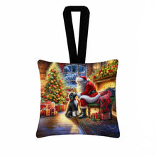 Load image into Gallery viewer, Portuguese Water Dog and Santa Claus Hanging Square Fabric Ornament 3.5 × 3.5