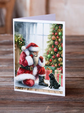 Load image into Gallery viewer, Black Pug and Santa Claus Greeting Cards - Blank Note Cards – 8-Pack of Artist-Designed Cards with Envelopes
