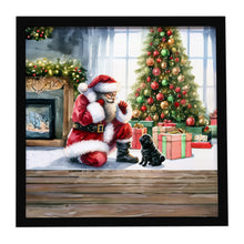 Load image into Gallery viewer, Black Pug and Santa Claus Framed Metal Print