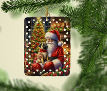 Load image into Gallery viewer, Fawn Pug and Santa Claus Porcelain Ornament
