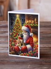 Load image into Gallery viewer, Fawn Pug and Santa Claus Greeting Cards - Blank Note Cards – 8-Pack of Artist-Designed Cards with Envelopes