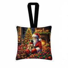 Load image into Gallery viewer, Fawn Pug and Santa Claus Hanging Square Fabric Ornament 3.5 × 3.5