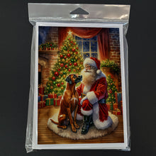 Load image into Gallery viewer, Rhodesian Ridgeback and Santa Claus Greeting Cards - Blank Note Cards – 8-Pack of Artist-Designed Cards with Envelopes