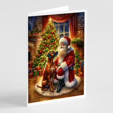 Load image into Gallery viewer, Rhodesian Ridgeback and Santa Claus Greeting Cards - Blank Note Cards – 8-Pack of Artist-Designed Cards with Envelopes