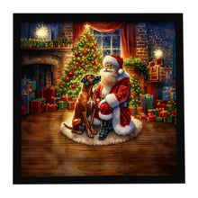 Load image into Gallery viewer, Rhodesian Ridgeback and Santa Claus Framed Metal Print