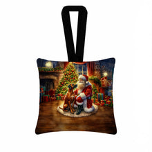 Load image into Gallery viewer, Rhodesian Ridgeback and Santa Claus Hanging Square Fabric Ornament 3.5 × 3.5