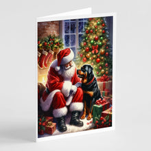 Load image into Gallery viewer, Rottweiler and Santa Claus Greeting Cards - Blank Note Cards – 8-Pack of Artist-Designed Cards with Envelopes