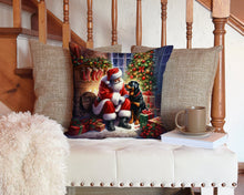 Load image into Gallery viewer, Rottweiler and Santa Claus Throw Pillow - 14x14 Decorative Pillow – Art for Your Home &amp; Patio