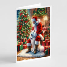 Load image into Gallery viewer, Samoyed and Santa Claus Greeting Cards - Blank Note Cards – 8-Pack of Artist-Designed Cards with Envelopes